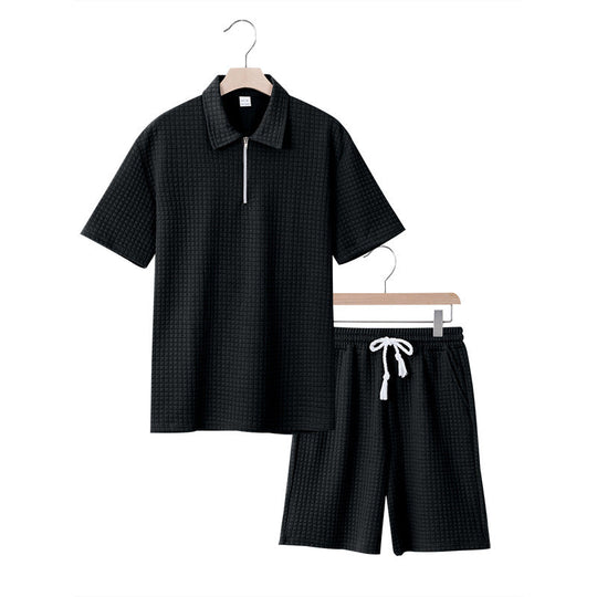 Herren lässiges Kurzarm-Set mit strukturiertem Design und elastischem Bund