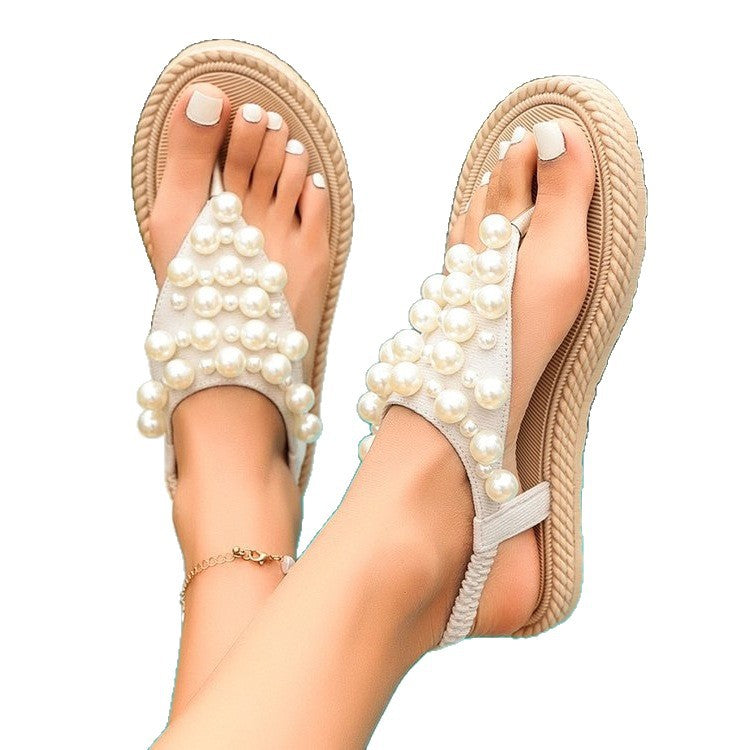 Damen Orientierende Riemchensandalen mit Perlenverzierungen