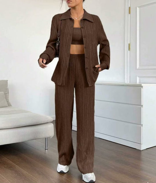 Damen Elegantes Set aus gestreifter Bluse und lockerer Hose