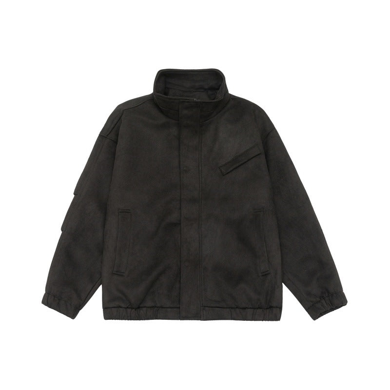 Unisex Kurzgeschnittene Stehkragen-Fleecejacke mit verdeckter Druckknopfleiste Shop Nory