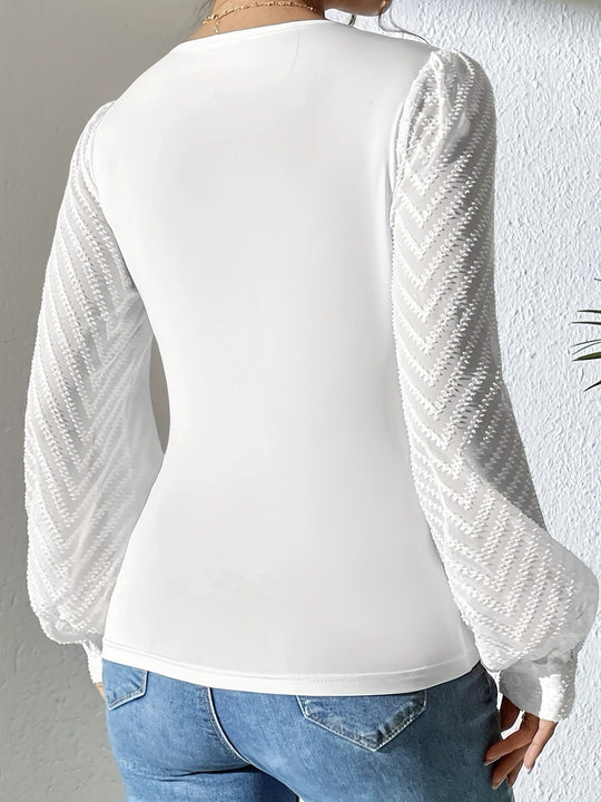 Damen Bodysuit mit eleganten Puffärmeln und V-Ausschnitt