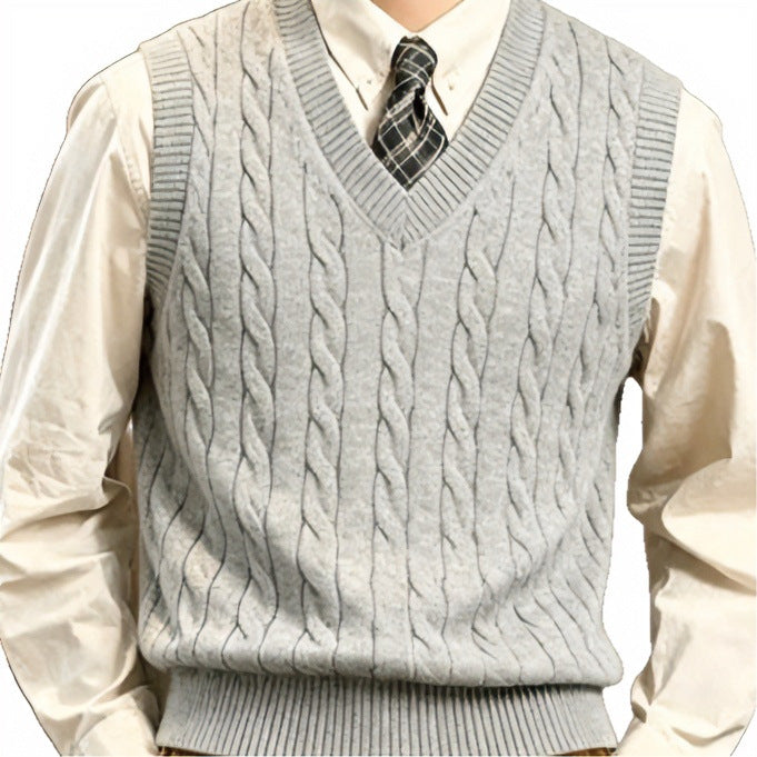 Herren Ärmellose Zopfstrick‑Weste mit V‑Ausschnitt und feiner Rippkante Shop Nory
