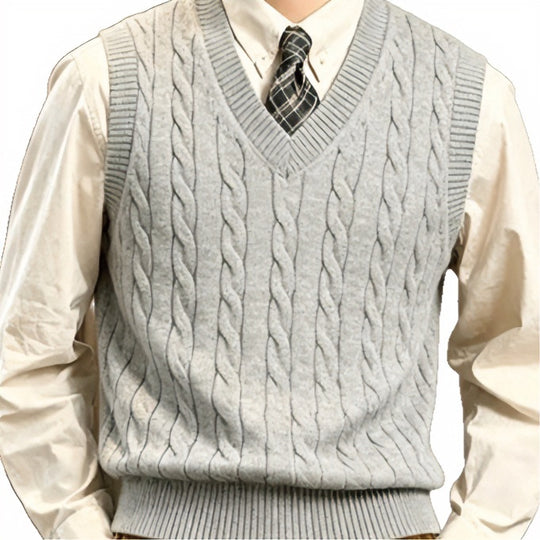 Herren Ärmellose Zopfstrick‑Weste mit V‑Ausschnitt und feiner Rippkante Shop Nory