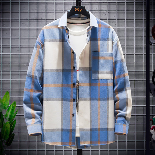 Herren karierte Flanell-Hemdjacke im Oversize-Schnitt mit aufgesetzter Brusttasche Shop Nory
