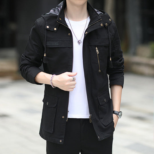 Herren leichter Canvas-Parka im Field-Style mit Kapuze und Multifunktions-Taschen Shop Nory