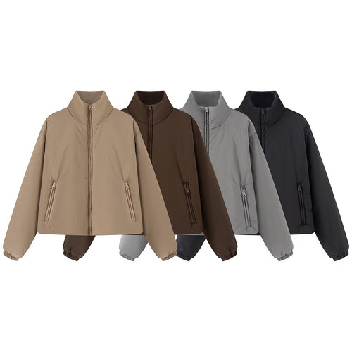 Damen Kurz gesteppte Steppjacke mit hohem Stehkragen und Reißverschlusstaschen Shop Nory