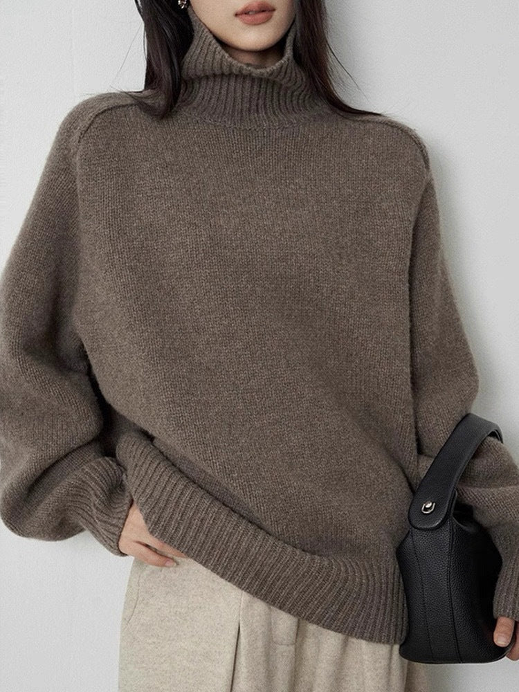 Damen Rollkragenpullover aus feinem Wollmix mit geradem Schnitt und breitem Rippkragen Shop Nory