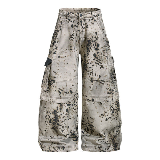 Damen weite Cargo-Culotte-Hose mit Batik-Splatterprint und Multi-Taschen Shop Nory