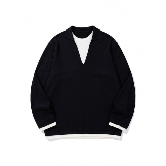 Unisex Oversize-Strickpullover mit offenem V-Ausschnitt und Hemdkragen Shop Nory