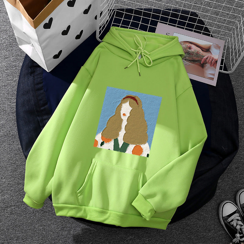 Damen nan Kapuzenpullover mit kunstvoller Chenille-Stickerei im Portraitstil und Kängurutasche Shop Nory