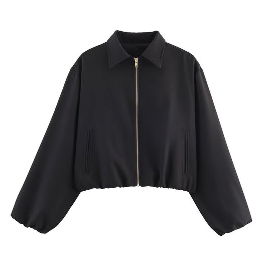 Damen lässige Übergangsjacke mit hohem Kragen und elastischem Saum