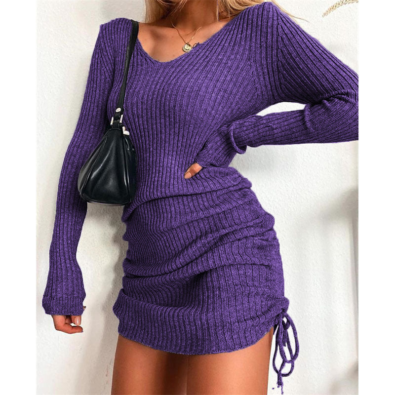 Damen Figurbetontes Rippstrick-Minikleid mit langen Ärmeln und seitlicher Raffung Shop Nory