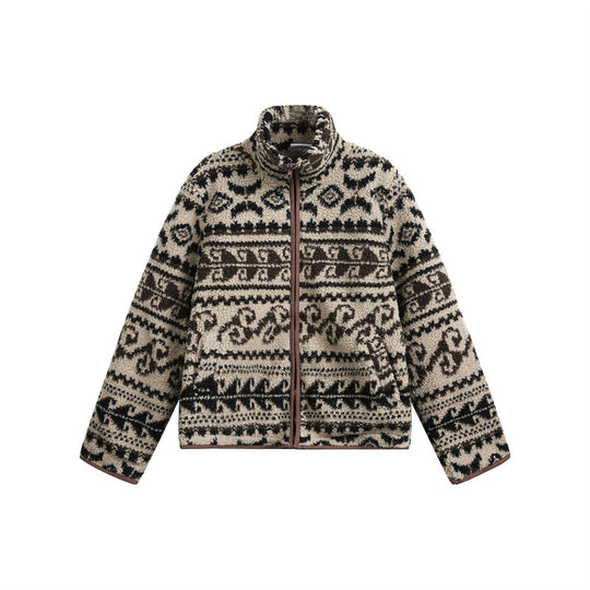Unisex Kurz geschnittene Teddyfleecejacke mit Stehkragen und Norwegerstruktur Shop Nory