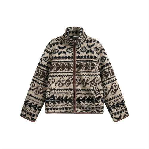 Unisex Kurz geschnittene Teddyfleecejacke mit Stehkragen und Norwegerstruktur Shop Nory