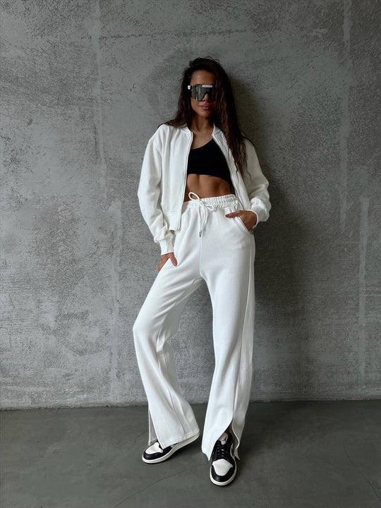 Damen Loungewear-Set mit Kurzzip-Jacke und High‑Waist‑Jogginghose mit Seitenschlitz Shop Nory