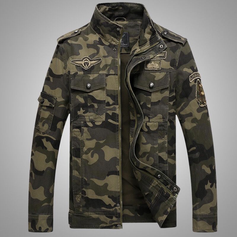 Herren Camo-Utility-Bomberjacke mit Stehkragen, Mehrfach-Taschen und Rippbündchen Shop Nory