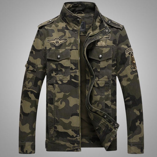 Herren Camo-Utility-Bomberjacke mit Stehkragen, Mehrfach-Taschen und Rippbündchen Shop Nory