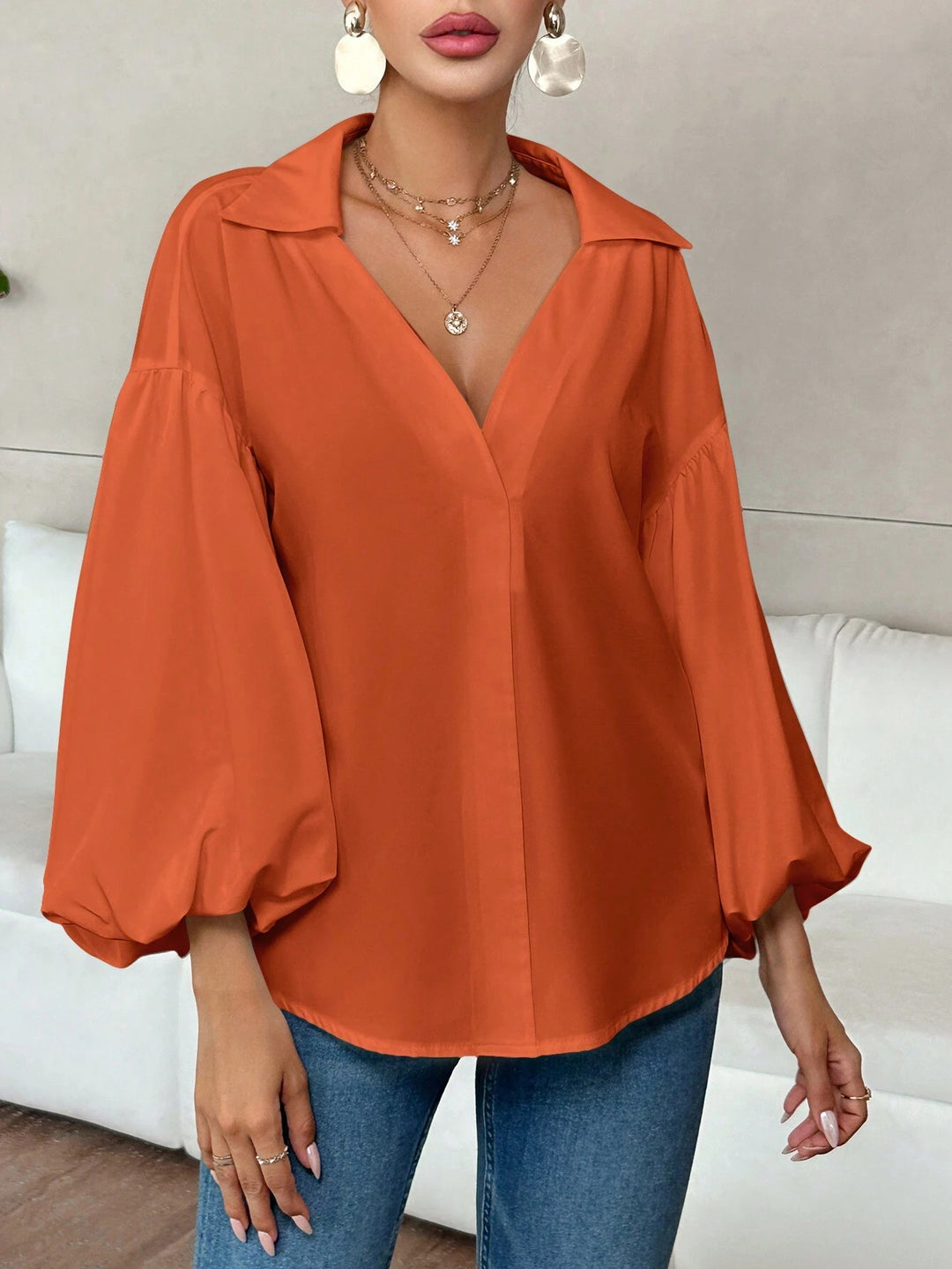 Damen Oversize-Bluse mit voluminösen Puffärmeln und Punktmuster Shop Nory
