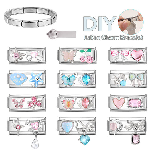 Modulare Charms-Anhänger mit Kristall-Schleife und Herzmotiven