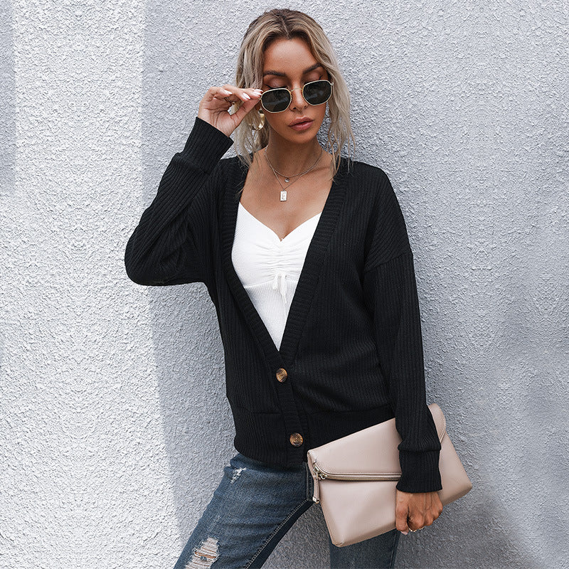 Damen Offene Feinstrick-Cardigan mit Rippenstruktur, Knopfleiste und lockerer Passform Shop Nory