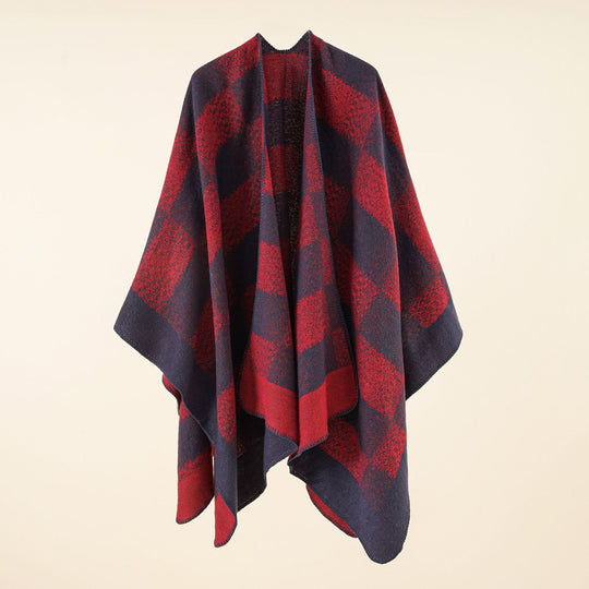 Damen Vielseitiger Wollmix-Überwurf im kastigen Kimono-Fall mit großflächigem Karojacquard Shop Nory