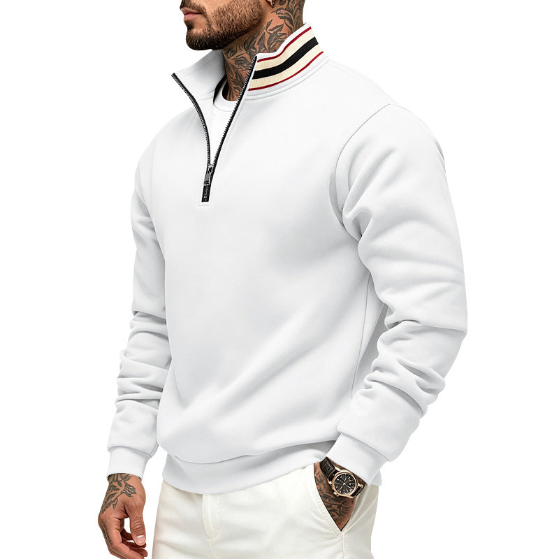 Herren Sweatpullover mit halbem Reißverschluss und gestreiftem Stehkragen Shop Nory