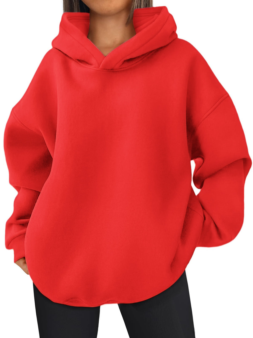 Damen nan kastiger Kapuzenpullover mit doppellagiger Kapuze, überschnittener Schulter und längerem Rückenteil Shop Nory