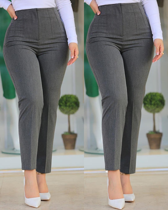 Damen Hochtaillierte Slim-Fit Bügelfalten-Hose mit geradem Bein Shop Nory