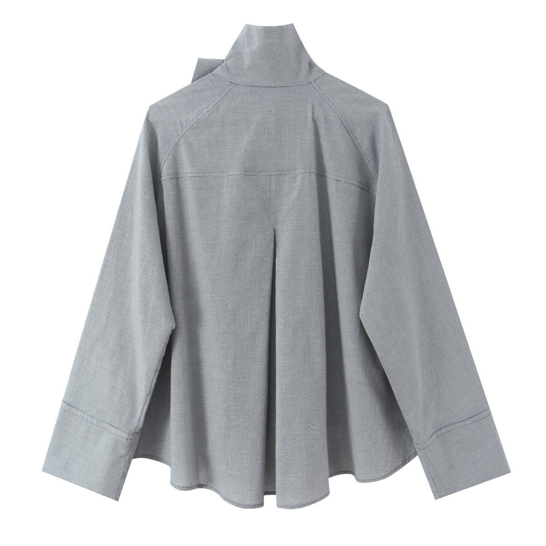 Damen Oversize-Bluse mit hohem Schalkragen und asymmetrischer Knopfleiste Shop Nory