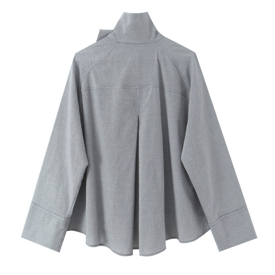 Damen Oversize-Bluse mit hohem Schalkragen und asymmetrischer Knopfleiste Shop Nory