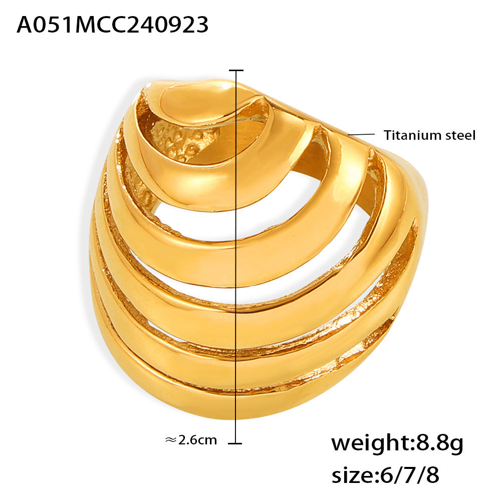 Damenring mit geometrischem Wellenmuster aus Titanstahl Shop Nory