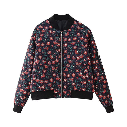 Damen Leicht wattierte gesteppte Bomberjacke mit floralem Alloverprint und Rippbündchen Shop Nory