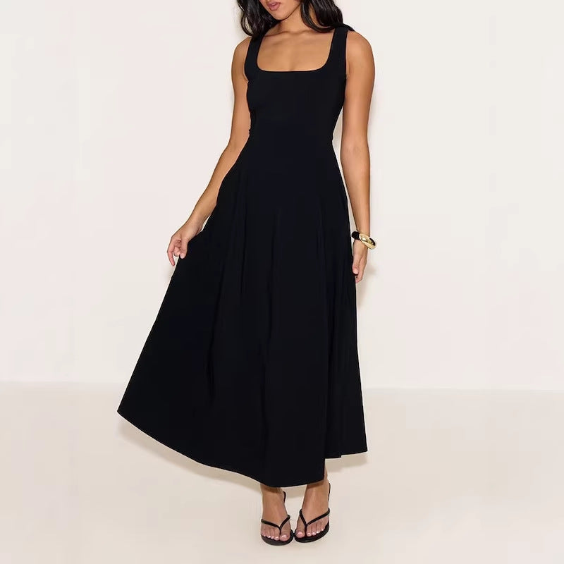 Damen Midikleid mit quadratischem Ausschnitt und weitem Rock