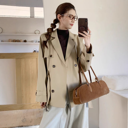 Damen Kurztrench im Oversize-Schnitt mit Doppelreihe und Bindegürtel Shop Nory