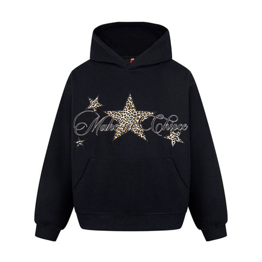 Damen Oversize Kapuzenpullover mit Kängurutasche und Leo‑Stern‑Print Shop Nory