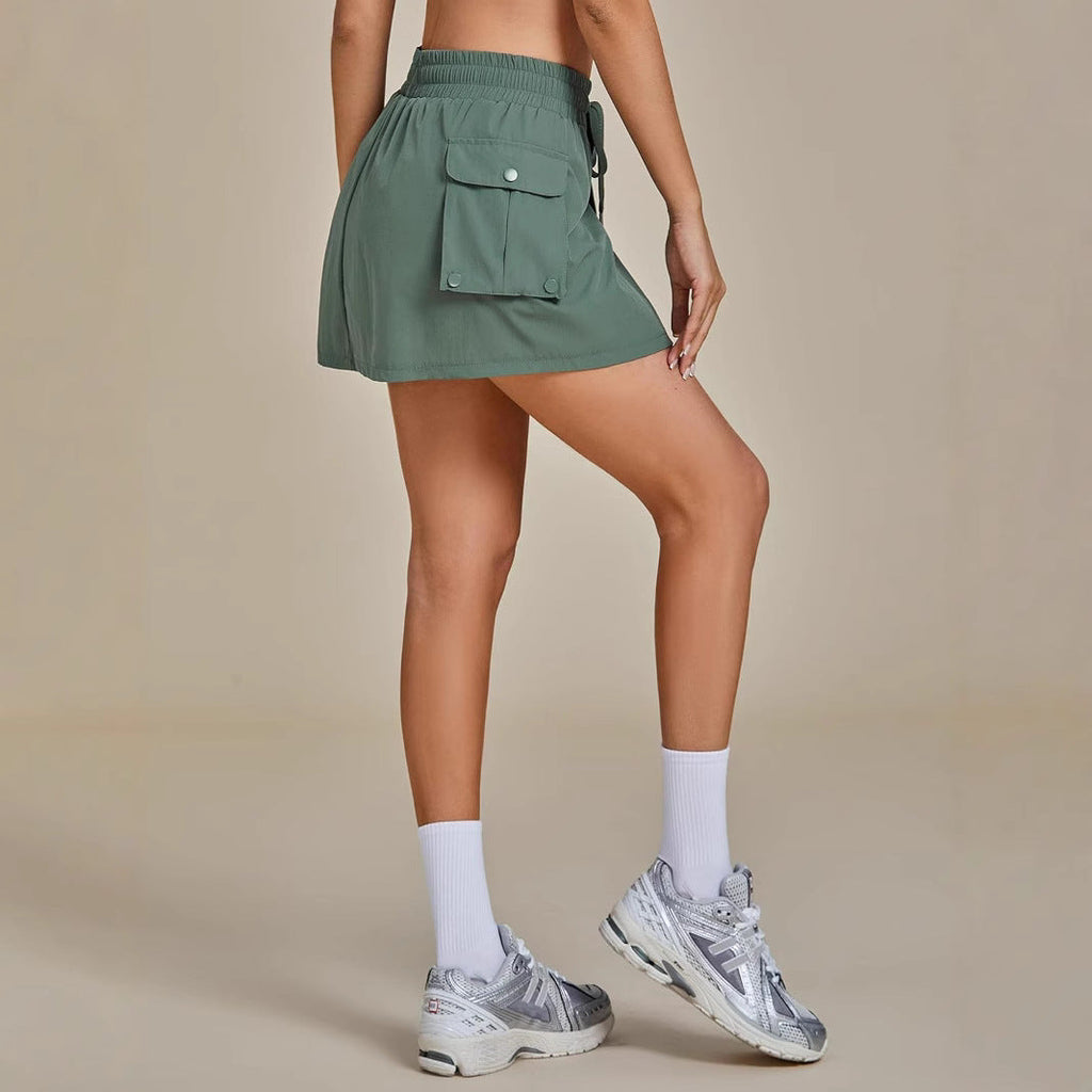 Damen luftiger Wickel-Sportrock mit praktischen Seitentaschen Shopnory
