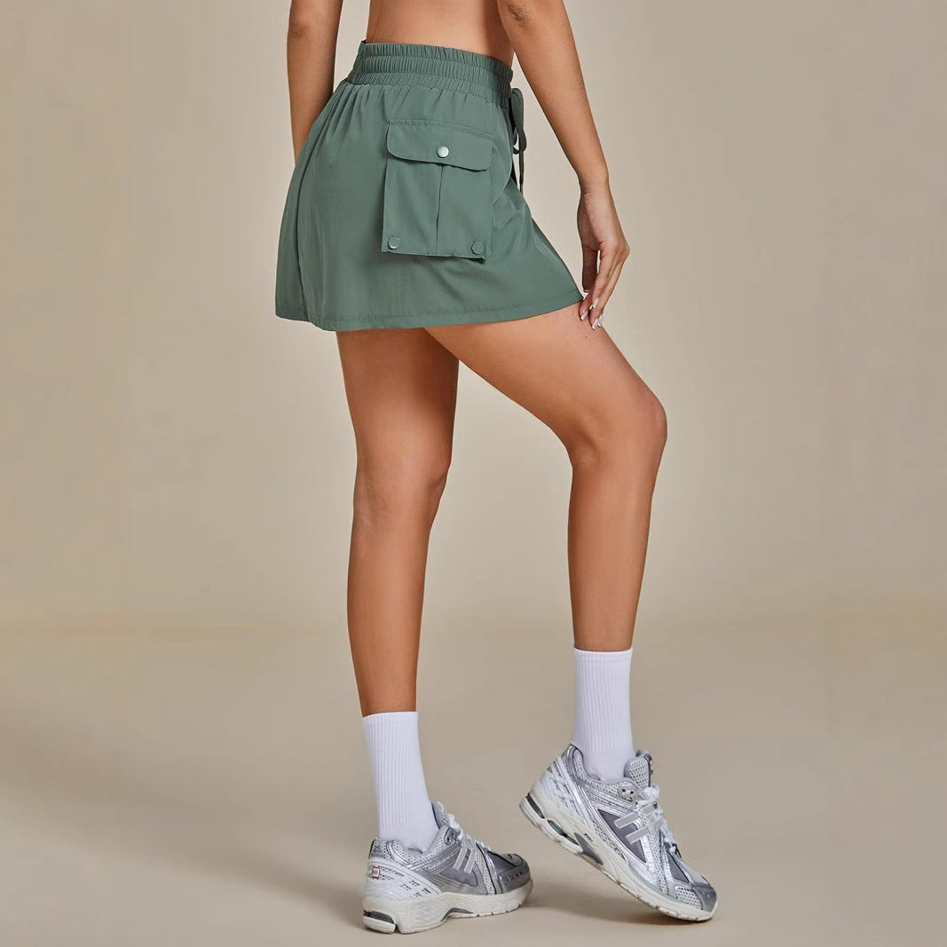 Damen luftiger Wickel-Sportrock mit praktischen Seitentaschen Shopnory