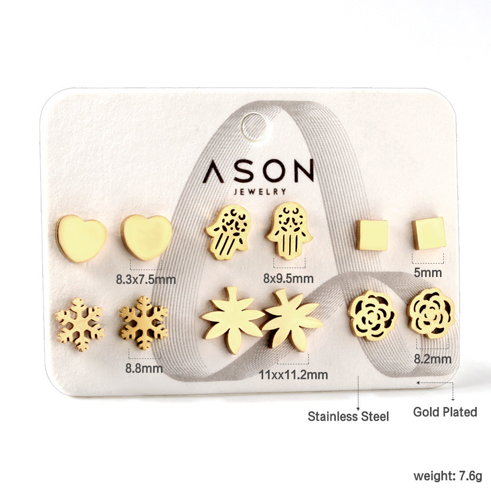 Damen Ohrstecker Set aus goldplattiertem Edelstahl mit verschiedenen Designs Shop Nory