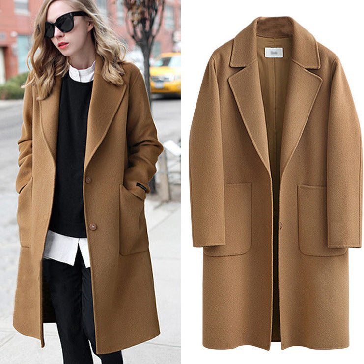 Damen Longline Wollmix-Mantel mit Oversize-Revers und aufgesetzten Taschen Shop Nory