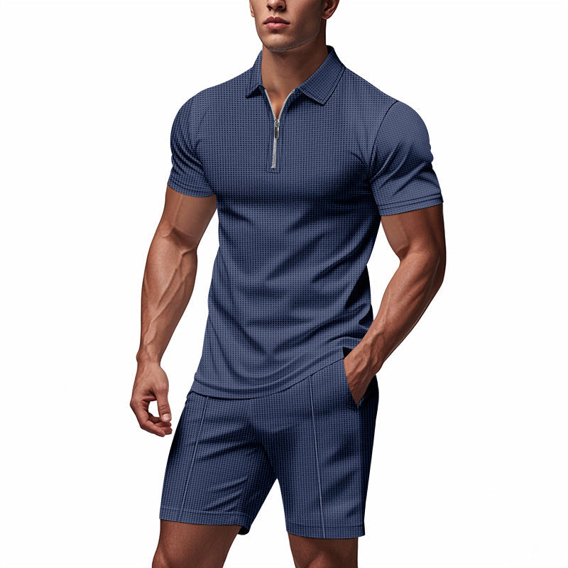 Herren Sportliches Kurzarm-Set mit teils strukturiertem Design und durchgehendem Reißverschluss