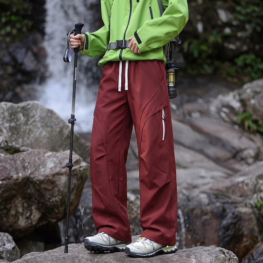 Unisex Wasserabweisende technische Cargo-Hose mit weitem Bein, Reißverschlusstaschen und Kordelzug Shop Nory