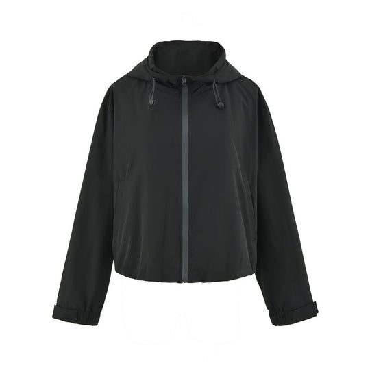 Damen Cropped Übergangsjacke mit Kapuze, Tunnelzug und elastischem Saum Shop Nory
