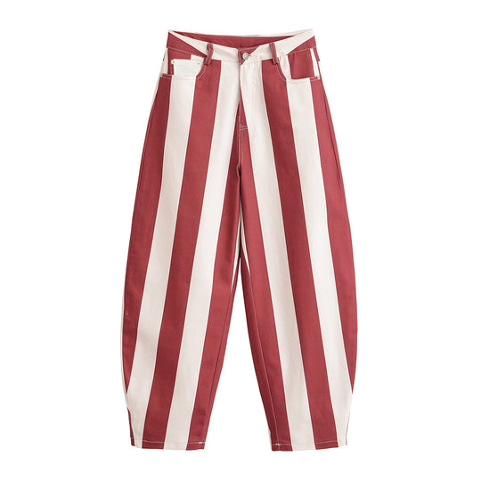 Damen Weite High‑Waist‑Hose mit maritimen Blockstreifen und tapered Bein Shop Nory