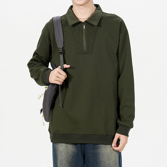 Herren Lockeres Sweatshirt mit Polokragen, halbem Reißverschluss und Paisley-Besatz Shop Nory