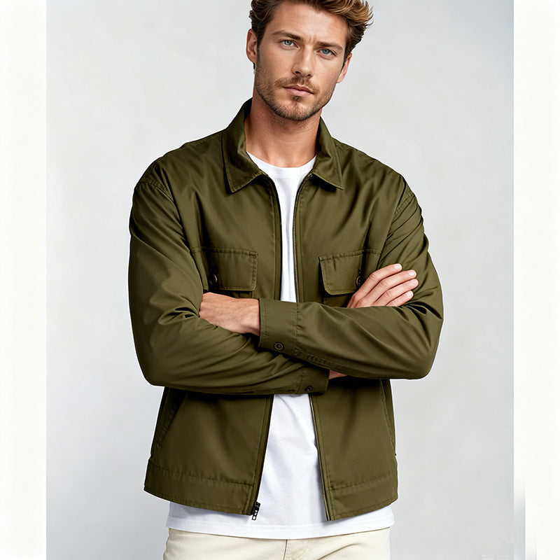 Herren Overshirt im Workwear-Stil mit durchgehendem Reißverschluss und aufgesetzten Brusttaschen Shop Nory