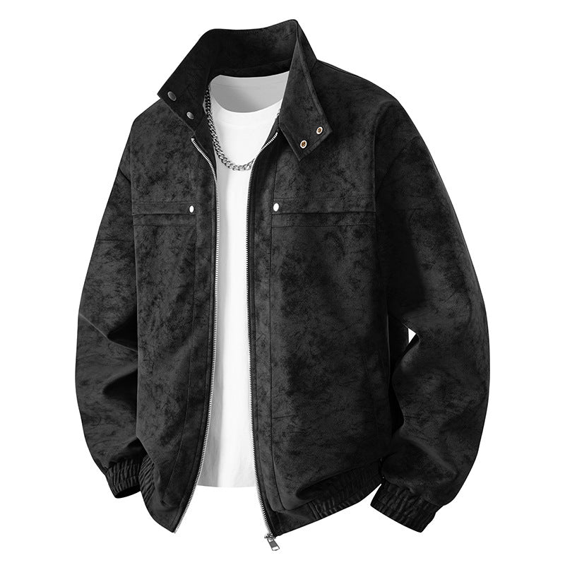 Herren Veloursleder‑Optik Bomberjacke mit Stehkragen, Reißverschluss und elastischem Saum Shop Nory
