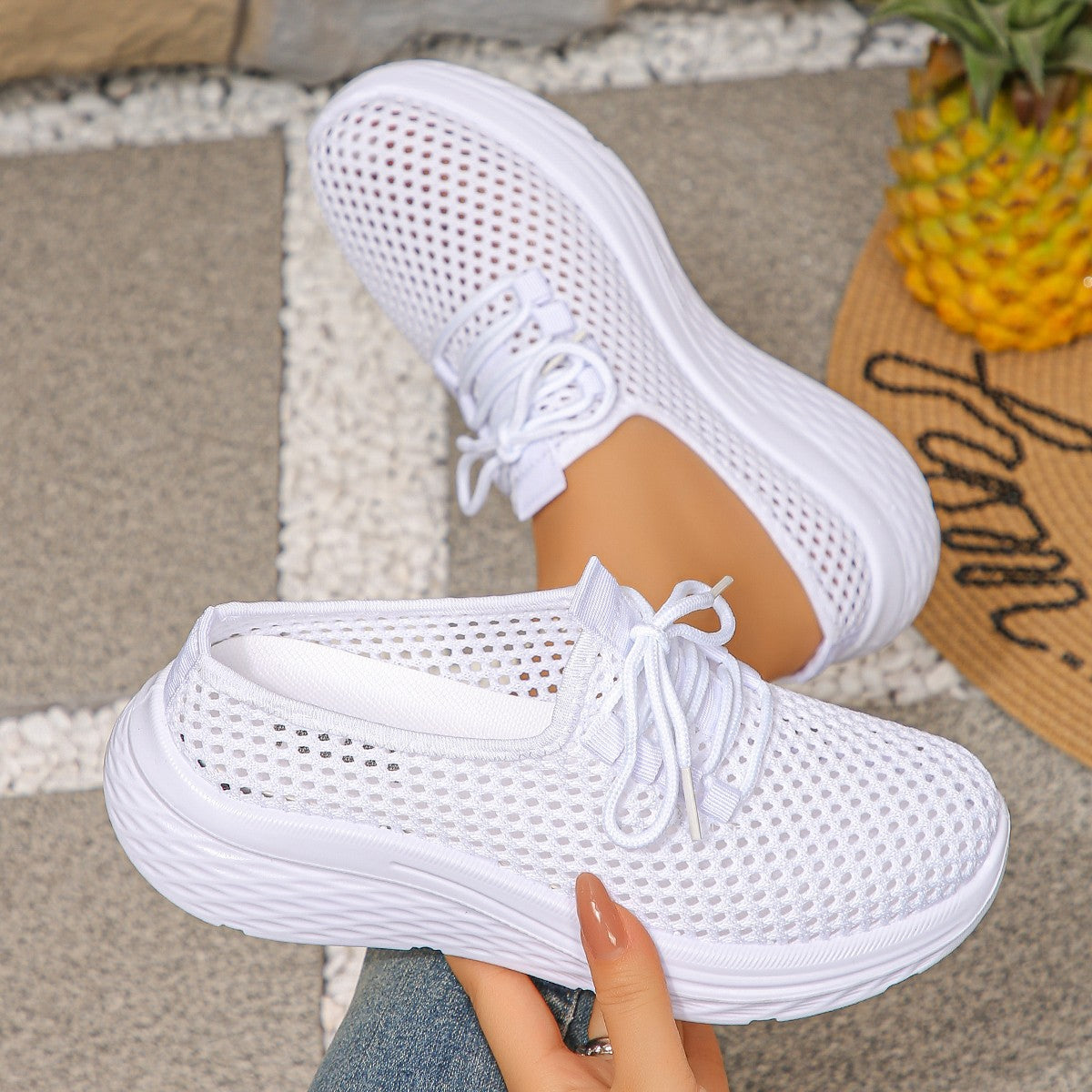 Damen Atmungsaktive Mesh-Sneaker mit elastischem Schnürsystem und rutschfester Sohle