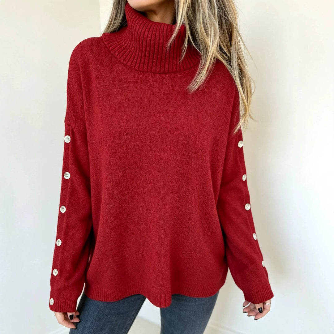 Damen Oversized Rollkragenpullover mit Ärmel-Knopfleiste Shop Nory