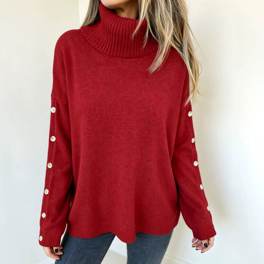 Damen Oversized Rollkragenpullover mit Ärmel-Knopfleiste Shop Nory