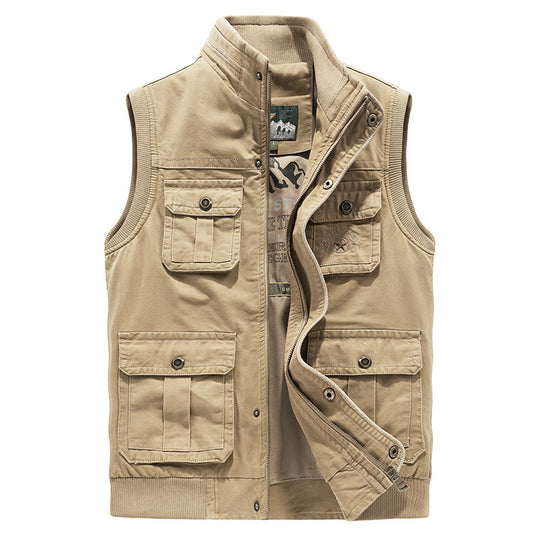 Herren Multifunktionale Canvas-Weste mit Mehrere Außentaschen und Stehkragen Shop Nory